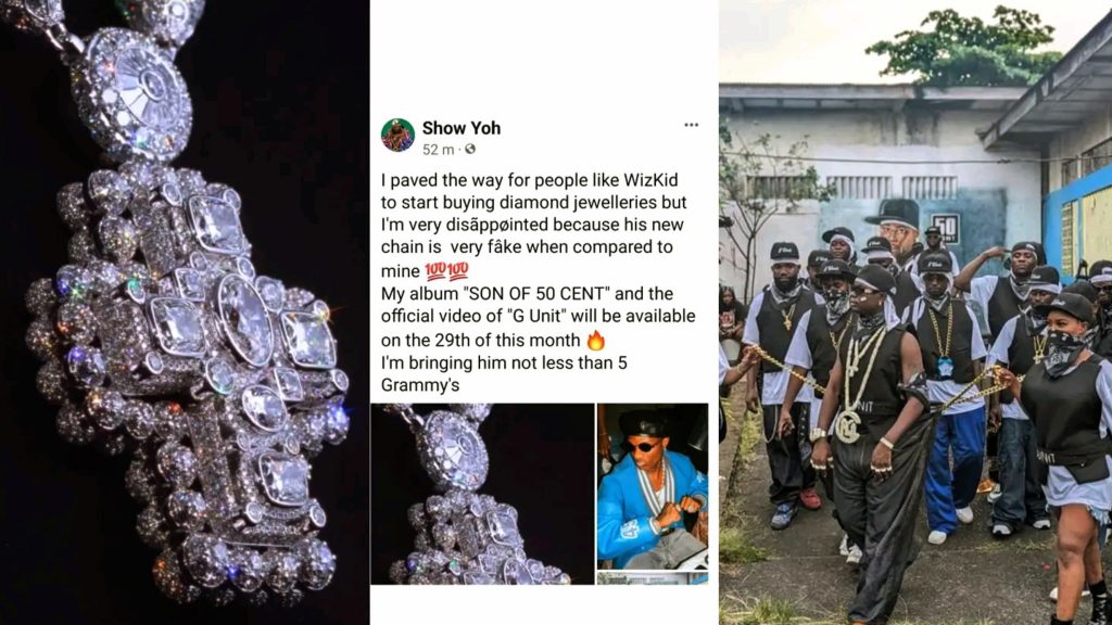 Show Yoh has Publicly Condemned WizKid's Latest Acquisition: A combination of a screenshot post where Show Yoh condemns WizKid latest acquisition and a picture of Show Yoh's gang