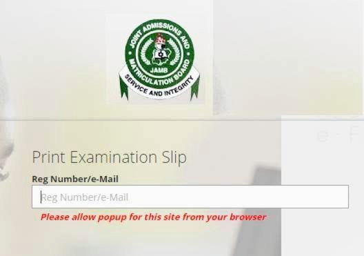 A picture of the procedure on the printing of examination slips for UTME candidates 