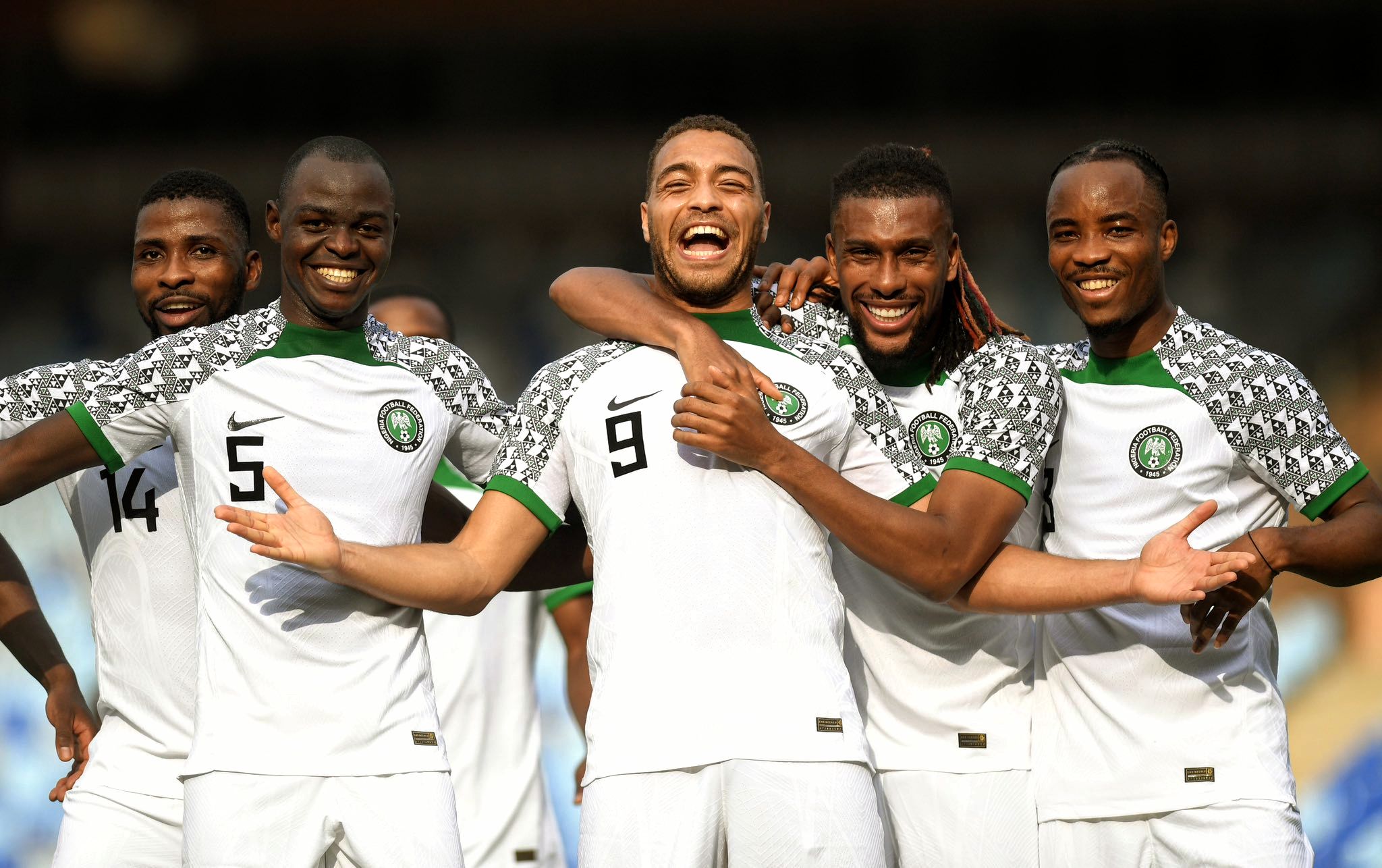 A picture of members of the Super Eagle team jubilation as a result of A 2-1 Win in a Friendly Encounter against Ghana
