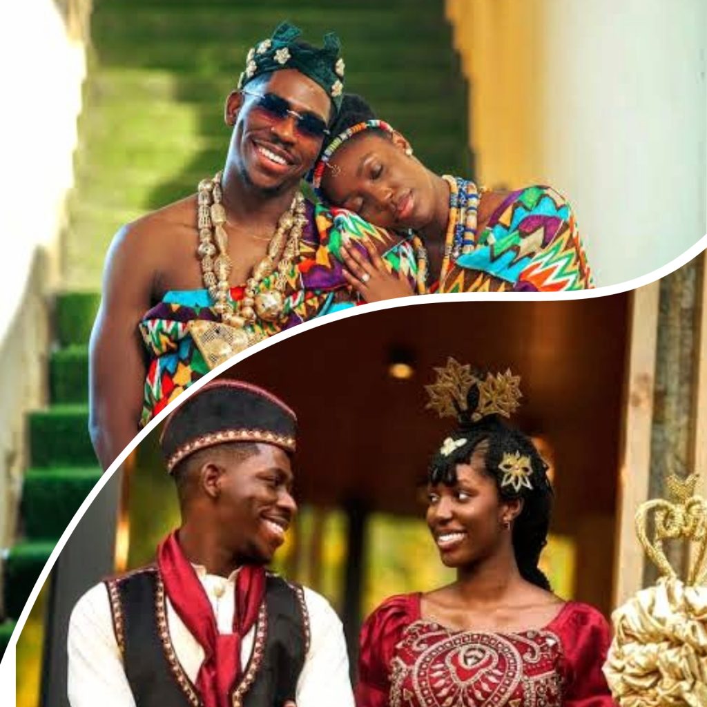 Colorful picture combo of Moses and Marie Bliss traditional outfit at their traditional marriage - Joyful Wedding Ceremonies Series 