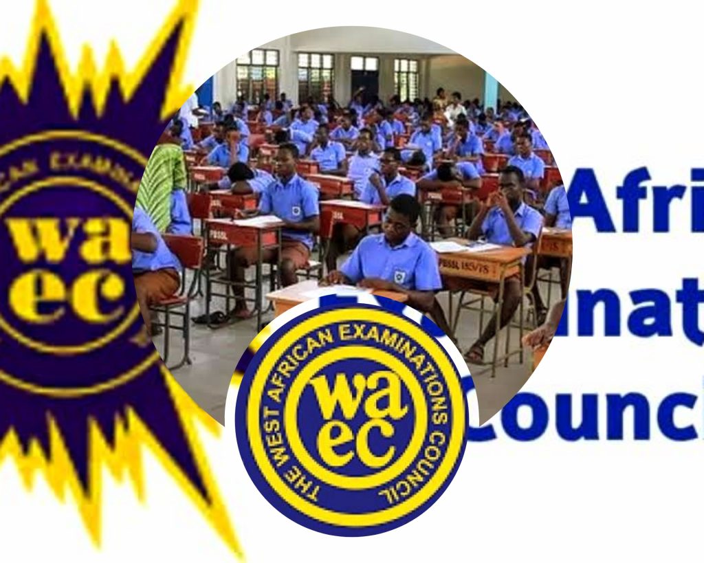 Results of the Inaugural Computer-Based 2024 WASSCE: A picture combination of the waec logo and students taking exams in class 