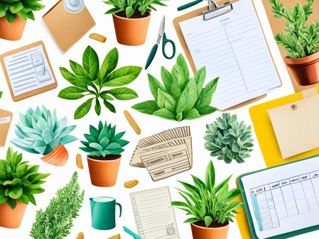 A collage of various objects that represent different small business ideas, such as a plant for a gardening business, a pen for a freelance writing business, and a baking sheet for a bakery.