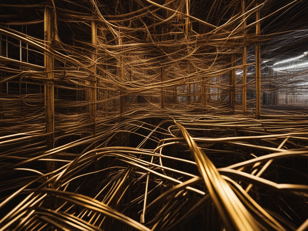 A maze of tangled wires and forms, representing the complexity of taxes