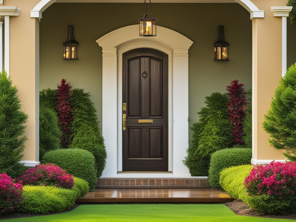 A serene suburban home standing amidst lush greenery. The front door of the house is flanked by two pillars, and there is a spacious front lawn with a well-manicured garden. The image conveys a sense of safety and security, suggesting that homeowners insurance can protect your most valuable asset – your home – and provide peace of mind so you can enjoy your life without worrying about unexpected events.