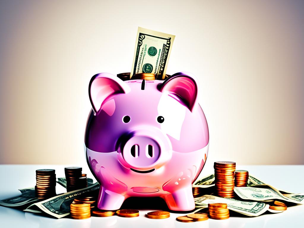 An image of a piggy bank being slowly filled with coins and bills, symbolizing the gradual process of building up an emergency fund. The piggy bank is in the center of the image, with the coins and bills gradually rising in height around it. The background has a soft gradient, with the focus on the piggy bank and money. The overall tone is positive and hopeful, indicating that building up an emergency fund is achievable with patience and dedication.