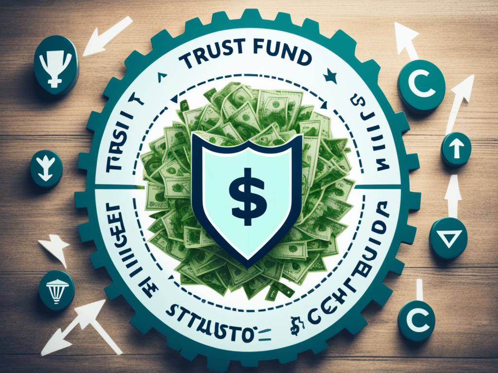 An image of a protective shield, with various types of assets protected inside, such as stocks, real estate, and cash. The shield is surrounded by arrows pointing outward, signifying growth and security.