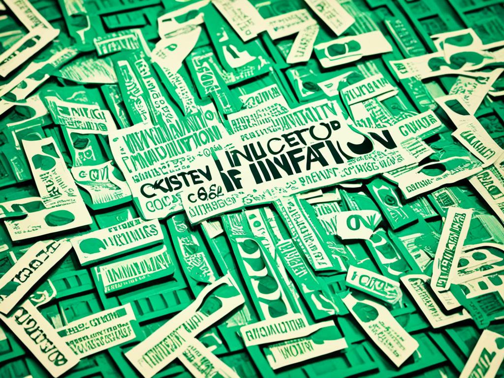 An abstract image that represents the effects of inflation on the Nigerian economy. It uses colors that symbolize rising prices and include elements that represent the struggle and uncertainty faced by Nigerians as a result of high inflation rates. The image includes shapes and patterns that suggest instability and disruption in the economy.