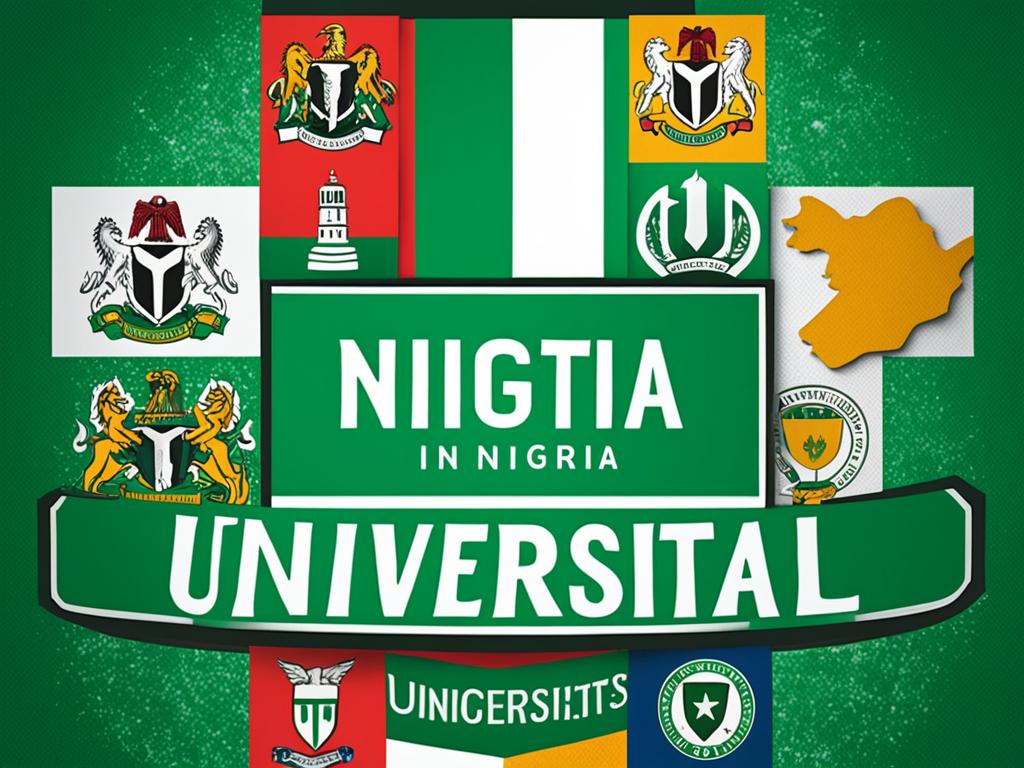 An image representing the top 10 universities in Nigeria. Symbols are used to represent each university such as a crown for the top-ranked university, a shield for the most prestigious university, and a torch for the most innovative university. The image includes colors that represent Nigeria's national flag, and it uses abstract shapes to create a cohesive design that showcases the importance of education in the country.