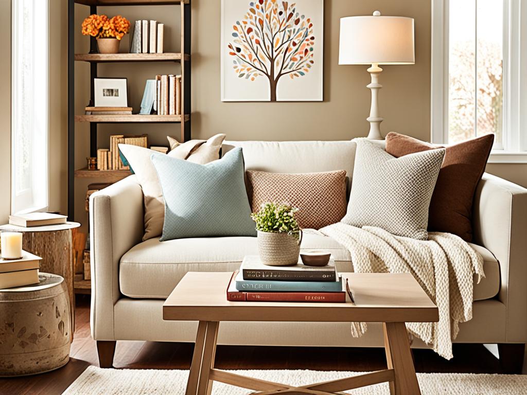 An inviting reading corner with cozy furniture pieces. The space has a comfortable armchair with a soft throw blanket draped over it, a small side table with a lamp and a stack of books, and a plush rug underfoot that ties the room together. The colors in the image are warm and inviting, like shades of beige and brown. The overall mood of the image is peaceful and relaxing, with the promise of endless hours of reading enjoyment.