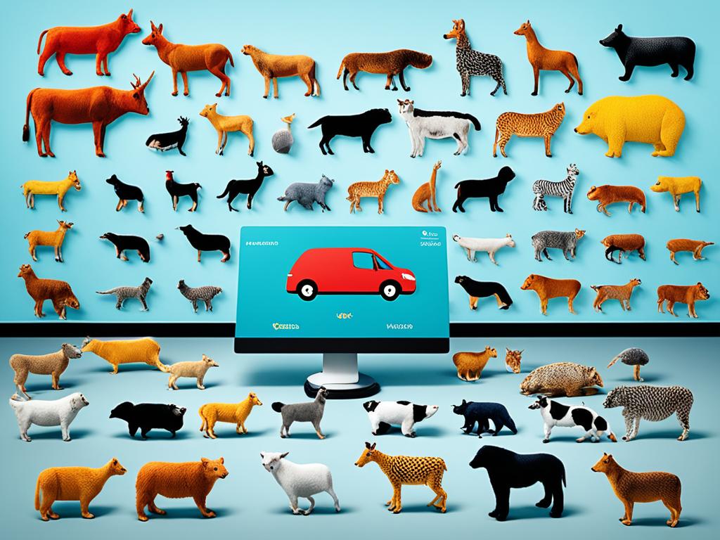 A world in which machines can recognize and interpret objects in real-time, such as identifying different types of animals and vehicles. Vibrant colors are used to illustrate the speed and accuracy of the machine's processing capabilities.