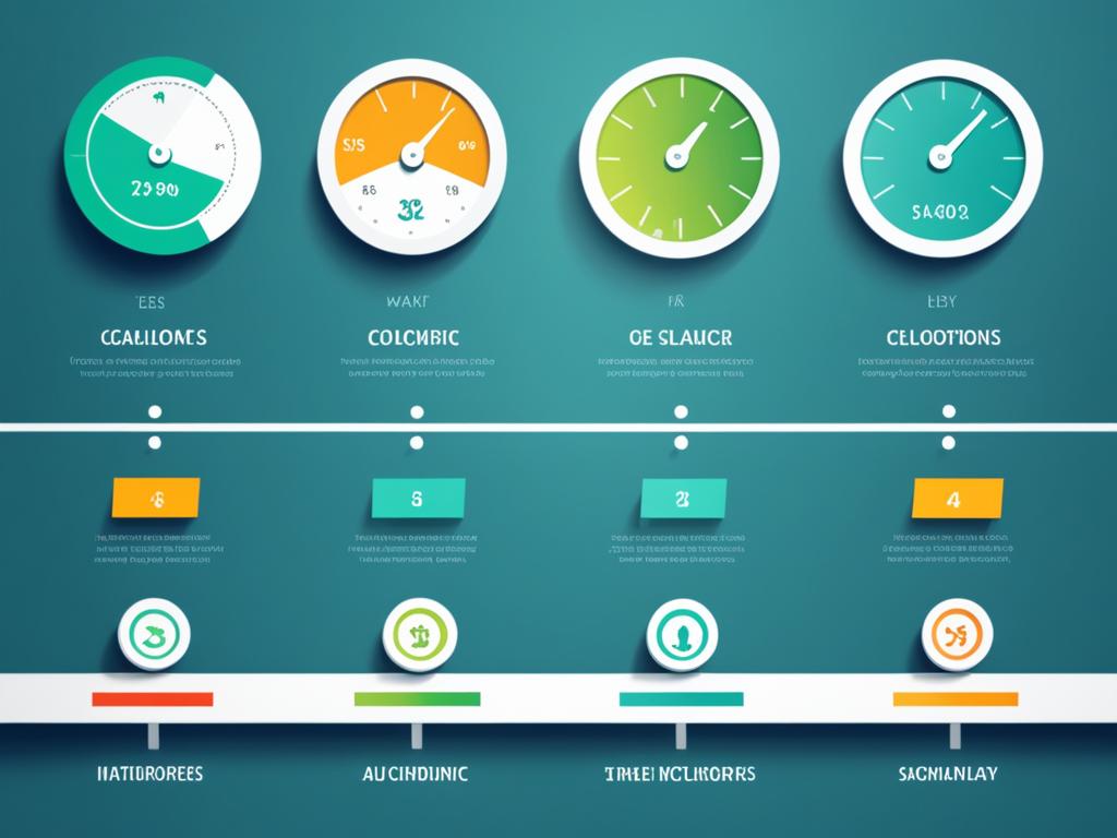 An image that visually depicts the different types of economic indicators, including both leading and lagging indicators, without using any text or narrative elements. Colors and shapes are used to differentiate between the categories of indicators, and symbols/icons that represent each type of indicator are included.