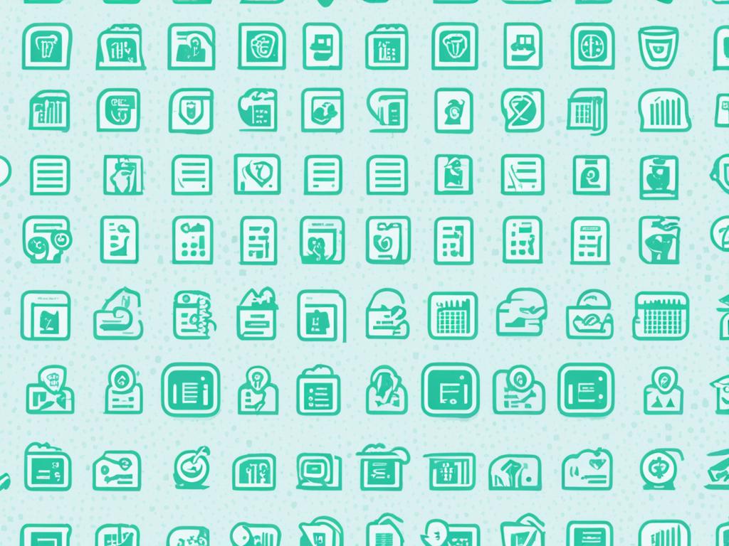 An array of icons representing different online banking features, such as bill payment, mobile check deposit, account balance, fund transfer, and account statement. The icons are arranged in a clean and organized grid pattern with a bright and modern color scheme.