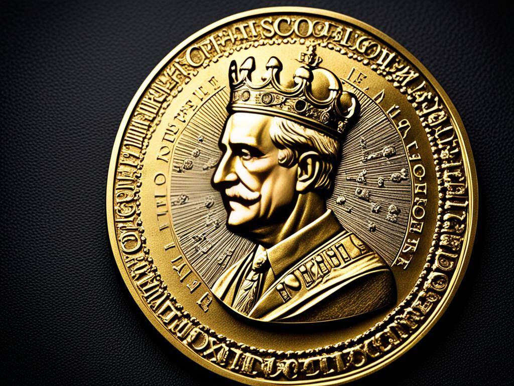 An image of a regal, gold Nobel Prize medal, shining bright against a dark background. The medal is the centerpiece of the image, with its sophisticated details and inscriptions visible to the viewer. Surrounding the medal, depict abstract symbols of intellectual excellence - books, quills, microscopes, equations, and other scholarly paraphernalia. The overall image evokes a sense of prestige, honor, and accomplishment.