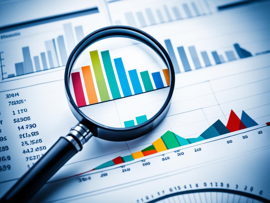 An image that showcases a magnifying glass hovering over a graph, symbolizing the in-depth analysis of market trends and patterns. The graph has different colors to represent various industries, and the magnifying glass has a blurred background to depict the focus on one specific area of the market.