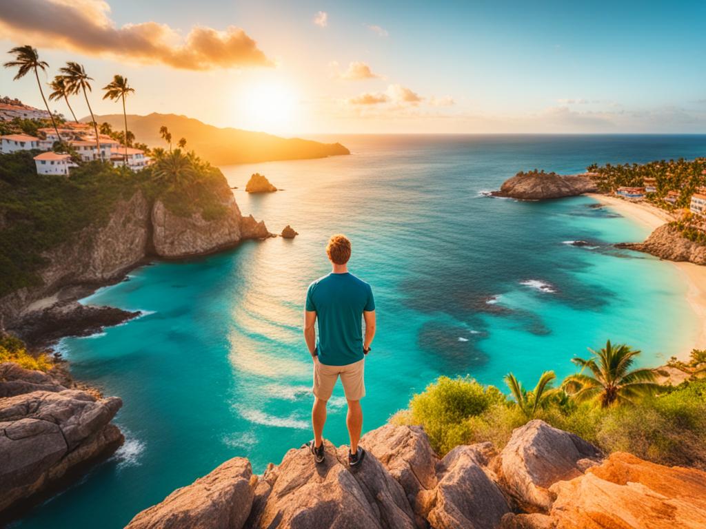 Travel: A picture of a man standing at a valley