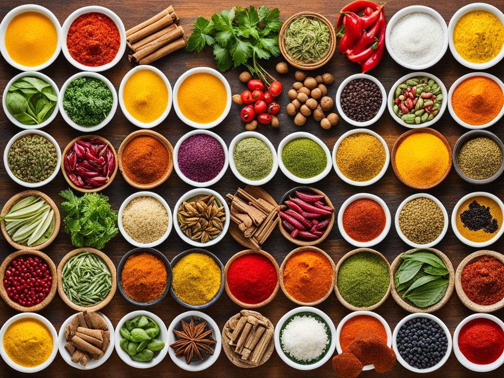 Food Recipes: An image showcasing a variety of colorful dishes from around the world, highlighting ingredients and flavors that are unique to different cultures. It includes elements that suggest the diversity of cuisine, such as spices, herbs, and seasonings, as well as traditional cooking methods and presentation styles. The image is lively, vibrant, and full of flavor, with a mix of sweet, savory, spicy, and tangy dishes that appeal to a wide range of tastes. A mix of textures and shapes are used to create interest, depth, and ensure that each dish is distinct and recognizable.