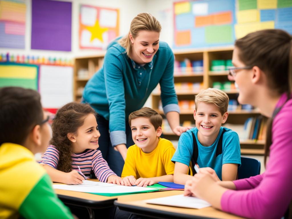 A classroom scene where students of all genders are engaging in learning activities equally without any barriers or
 discrimination. The students are seen collaborating with each other, sharing ideas and resources. The environment is inclusive and welcoming, promoting equal opportunities for all students to learn and succeed regardless of their gender identities. The classroom setting is safe, comfortable, and free of any stereotype or prejudice. Vibrant colors and diverse characters are used to highlight the message of gender equality in education.