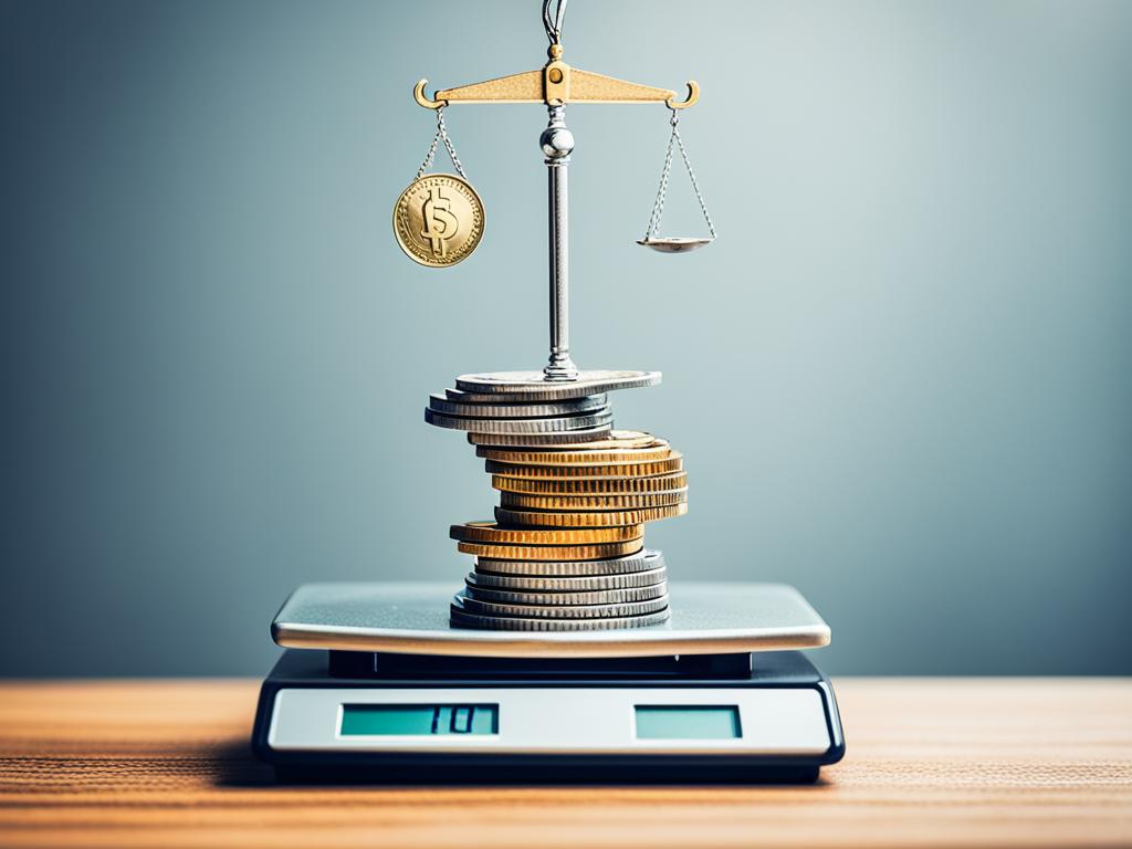 A stack of coins carefully balanced on a scale, symbolizing the importance of maintaining a balanced budget.