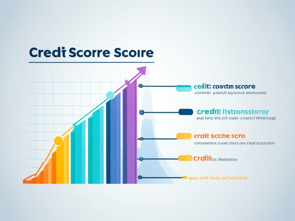 A colorful graph with a line showing the improvement of a credit score over time. The graph includes various factors that impact credit, such as payment history, credit utilization, and length of credit history. The image highlights the importance of having a good credit score in achieving financial success.