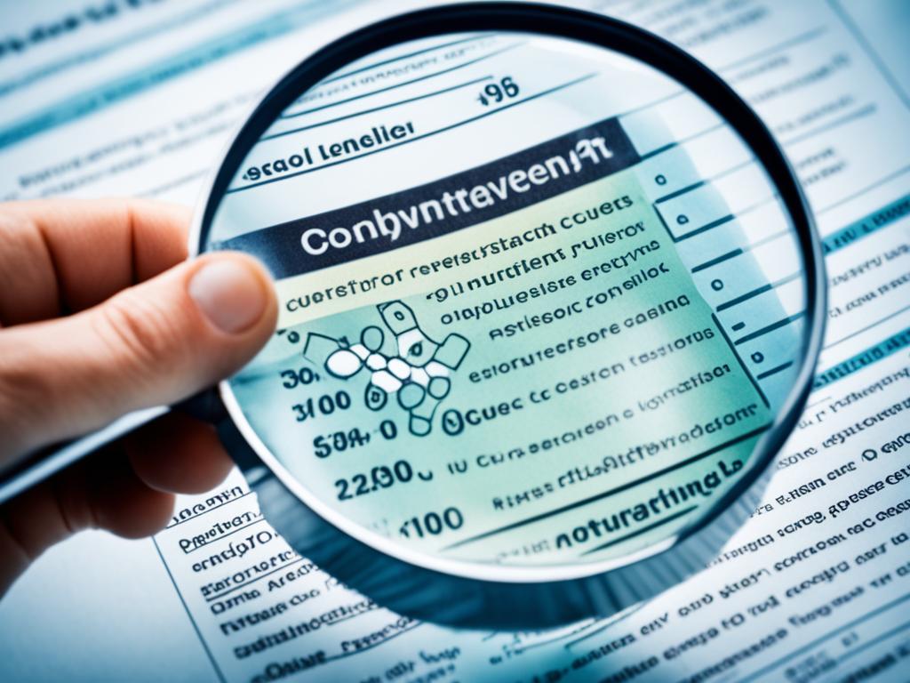 An image of a person holding a magnifying glass over a small, yet detailed, piece of information.