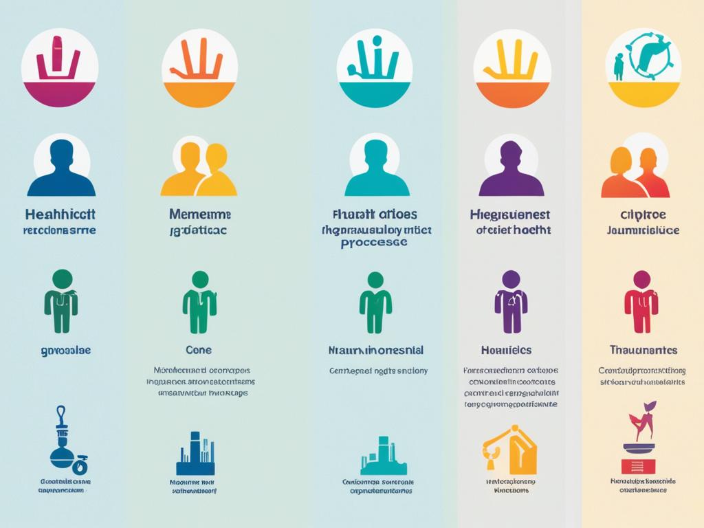 An image showcasing the different categories and types of human rights, using shapes and colors to represent each one. A gradient background is used to symbolize progress and hope for the future of human rights. The image includes symbols associated with each category. Each category is easily distinguishable and visually appealing.