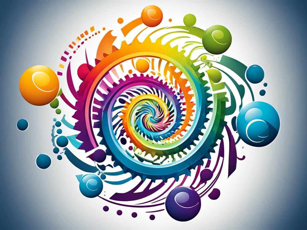 An abstract image that represents the idea of continuous learning. It uses vibrant colors and swirling patterns to convey the idea of growth and evolution. It includes shapes that suggest progress and advancement, such as spirals.