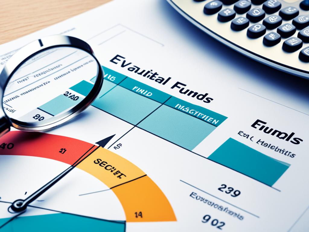 An image that conveys the concept of evaluating mutual funds. It uses a magnifying glass to represent careful research and analysis. Contrasting colors are used to emphasize the importance of making the right investment decisions.