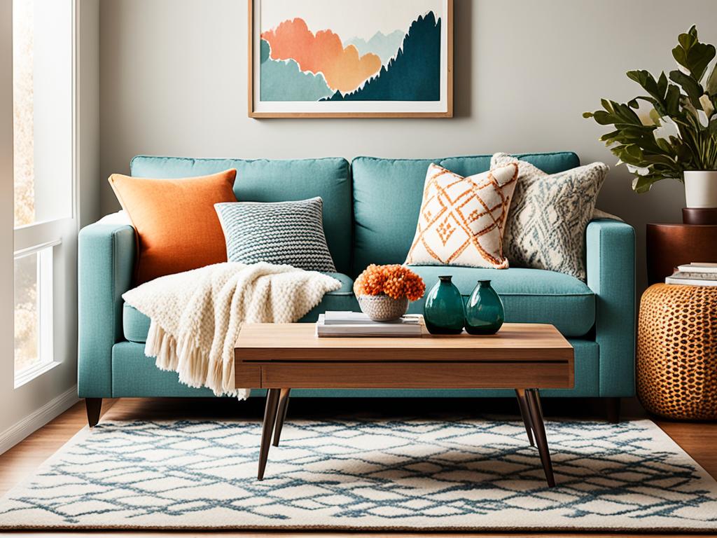 A picture of a living room with couch