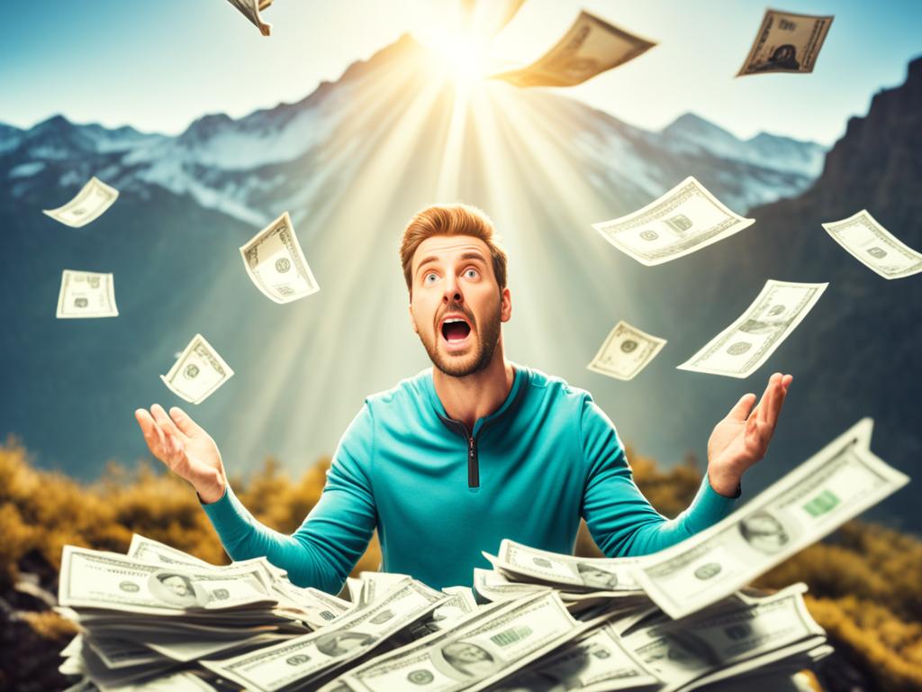 Debt Management: A picture of a man screaming, and sitting around dollar