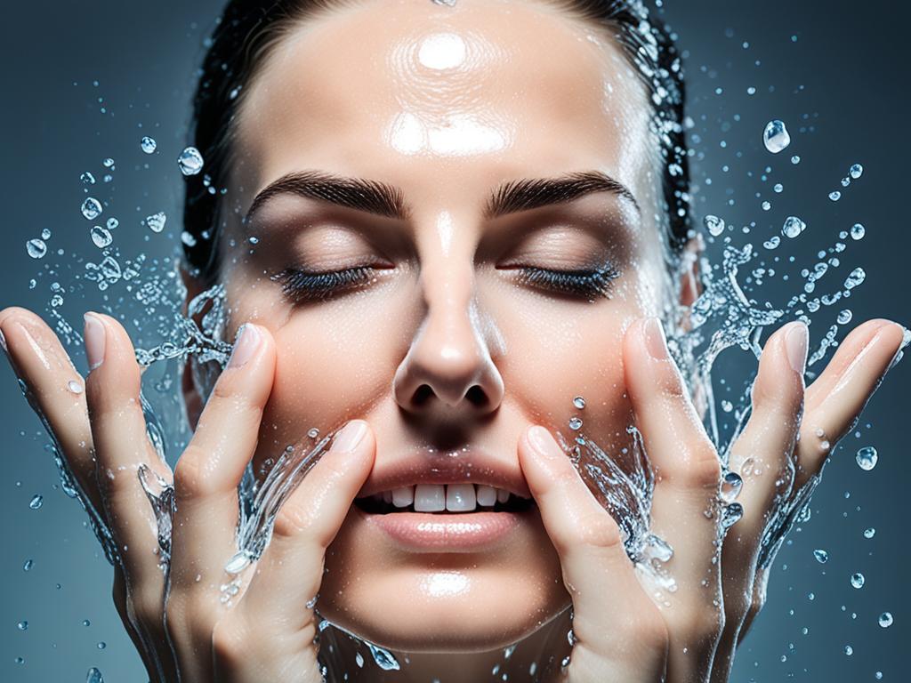 A picture of a lady, with water splashed on her face