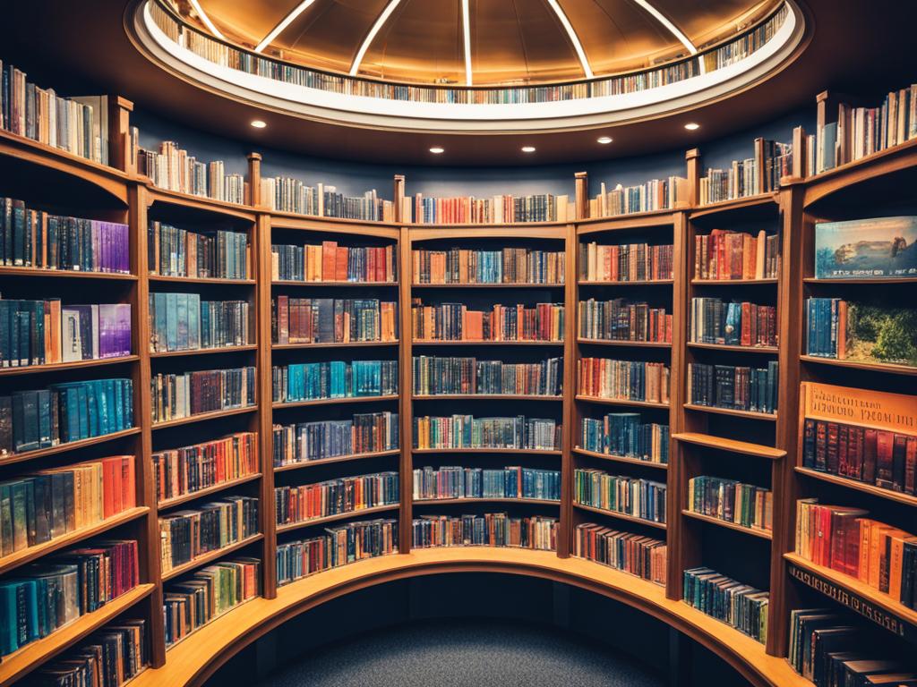 Literature: A picture of a library shelf with books