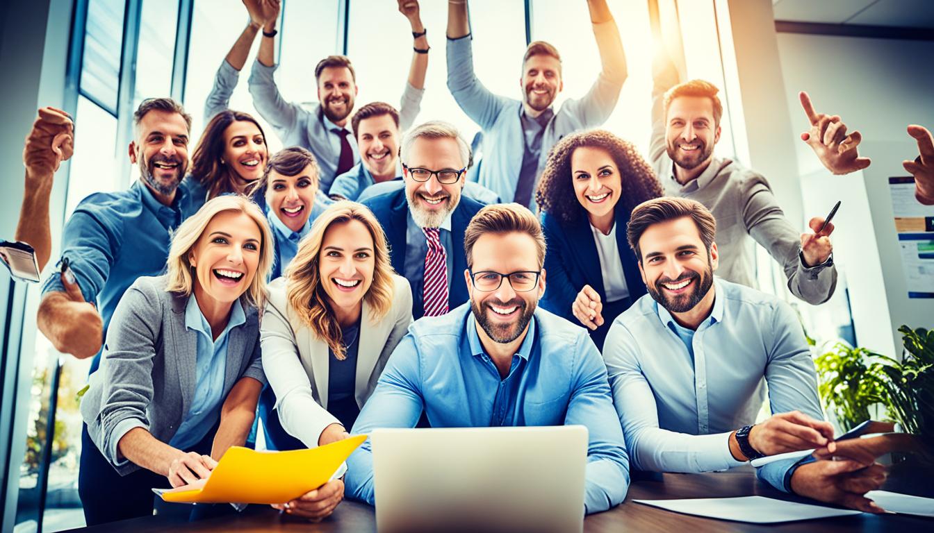 Entrepreneurship: A picture of corporate workers together smiling