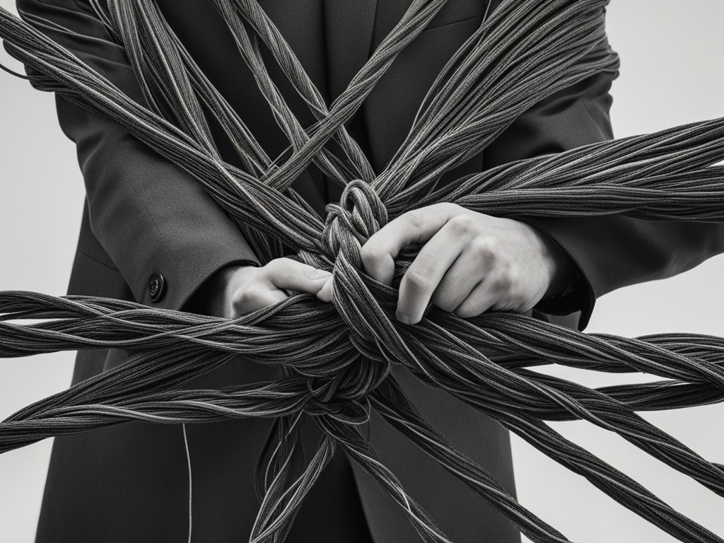 A picture of a person tying ropes