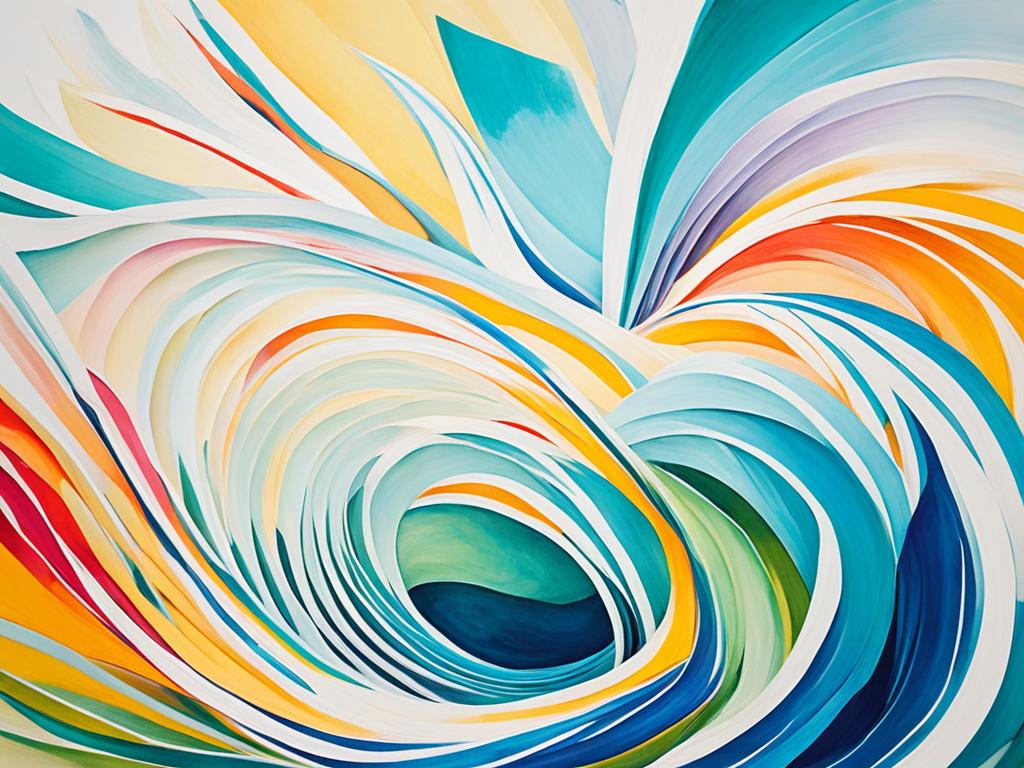 An abstract representation of poetry with vibrant colors and organic shapes that evoke emotion and depth. It uses imagery that suggests the flow and rhythm of words, such as waves and includes subtle elements that nod to the traditional forms and structures of poetry. The image feels both complex and accessible, inviting viewers to explore the rich world of poetry with curiosity and enthusiasm.