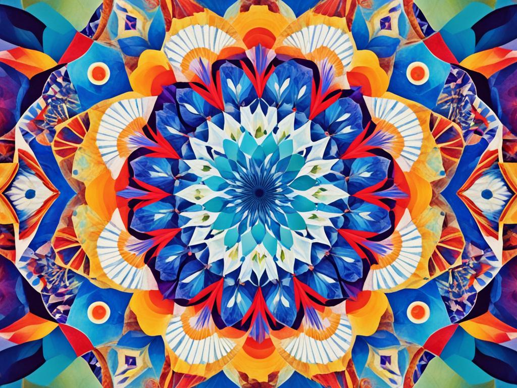 An image that evokes the sensation of floating in the air, surrounded by a colorful kaleidoscope of shapes and patterns. The shapes are geometric and organic, and reflects the different types of poetry. It uses a bright and vibrant color palette to convey the joy and excitement of poetic expression. Overall, the image captures the essence of poetry as a dynamic and transformative art form.