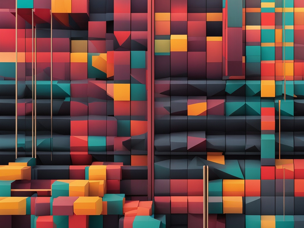 An image that represents the concept of "financial risk," using abstract shapes and colors to convey the feelings of uncertainty, instability, and potential loss. It uses a mix of warm and cool tones to suggest the complexities of financial decision-making, while including bold geometric forms to symbolize the various factors that contribute to risk.