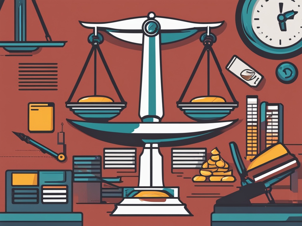 A graphic representation of a balance scale with one side slightly higher and heavier than the other, symbolizing the potential financial risks that can tip the scales of a business. The heavier side is shown as unstable, while the lighter side is sturdy. These elements are shown in different colors, creating a visual contrast with the unbalanced scale.