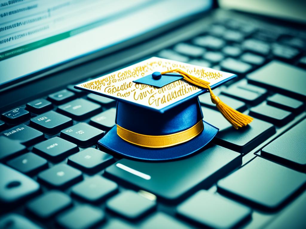 A laptop with a graduation cap on top.