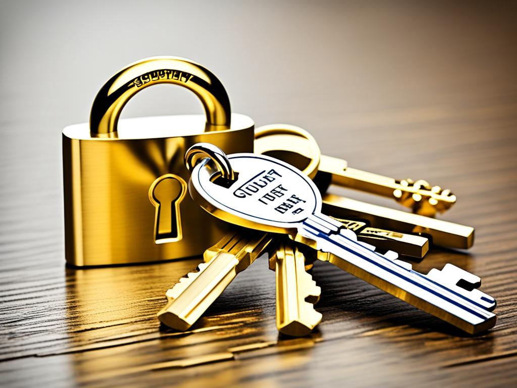 A golden key and padlock representing security and protection.